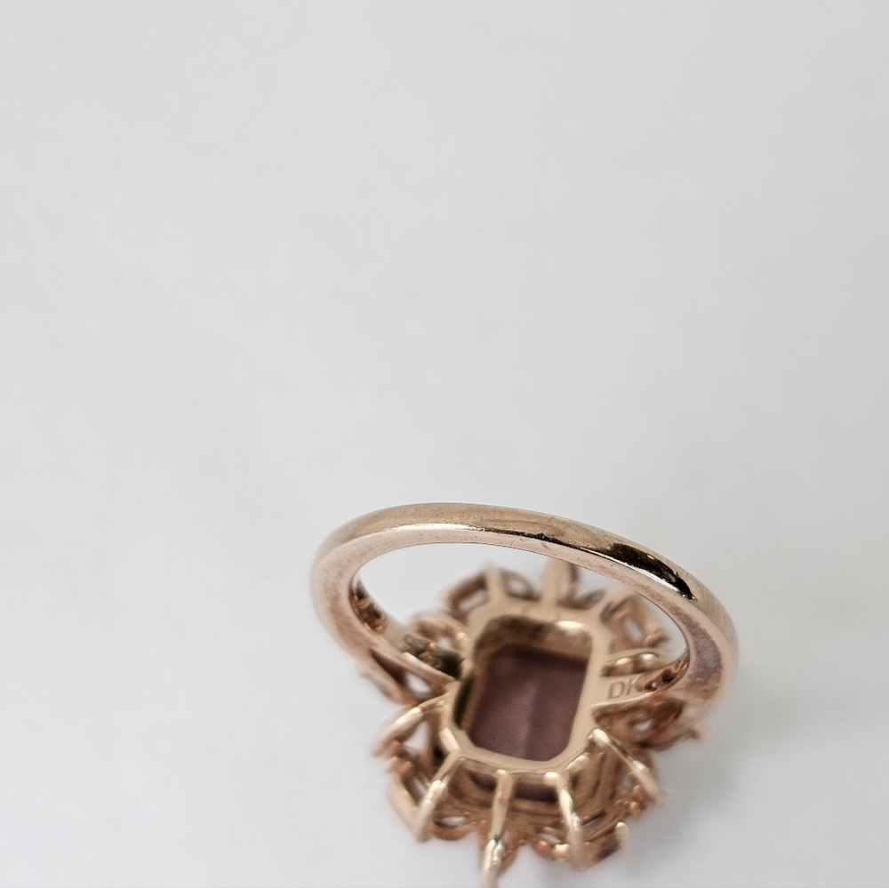 Art Deco Style Morganite & Diamond Simulants 18K Rose Gold Sterling Silver Sz 5 - Picture 6 of 8